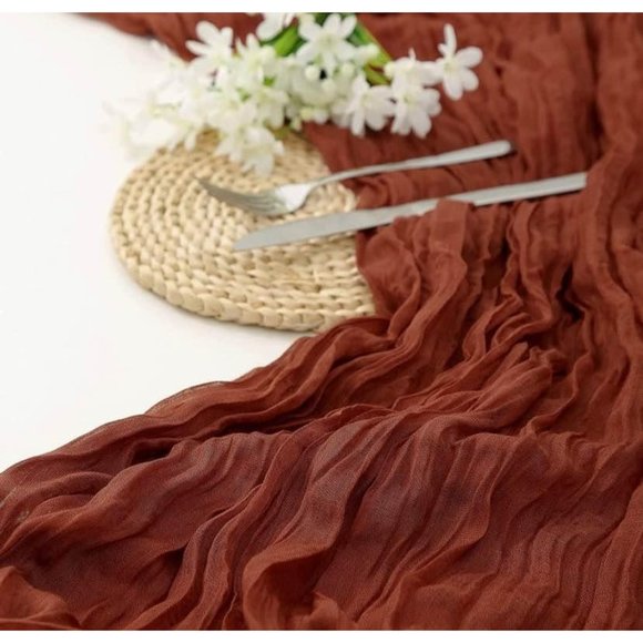 Rust Cheesecloth Terracotta Table Runner 13.3ft Boho Gauze Wedding Linen - Picture 6 of 6